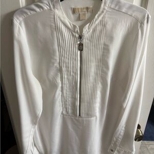 Michael Kors Cream Pleated Zip Blouse